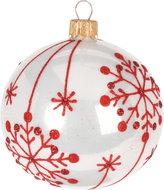 H&L Vánoční ozdoba koule lesklá 8cm, bílá s červeným motivem vločky - Christmas Ornaments