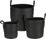 H&L Handle Storage basket set 3 pcs woven paper black - Basket