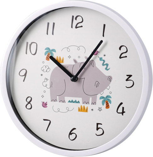 H&L Dětské nástěnné hodiny 22,5 cm Hroch, bílý rám - Wall Clock - Main image