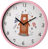 H&L Dětské nástěnné hodiny 22,5 cm Medvěd, růžový rám - Wall Clock