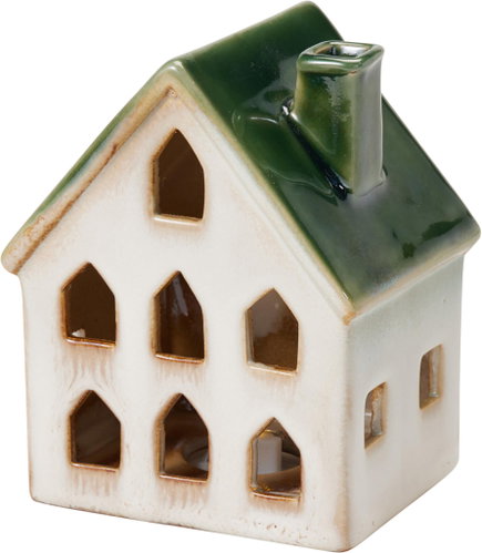 H&L Porcelain LED light-up house 12 cm, green - Christmas Decoration - Main image