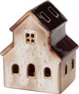 H&L Porcelánový svítící LED domeček 12 cm, hnědý - Christmas Decoration