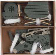 H&L Sada vánočních dekorací 10ks, zelená, textil, dřevo - Karácsonyi díszítés