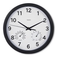 Hama Malta 25 cm, tichý chod, teploměr/vlhkoměr, černé - Nástěnné hodiny