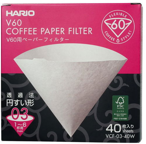 Hario papírové filtry V60-03 (VCF-03-40W), bílé, 40 ks - Filtr na kávu - Hlavní obrázek
