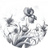 Samolepicí dekorace kulatá,  Vintage Flowers CR3212, 70 x 70 cm - Self-Adhesive Decoration