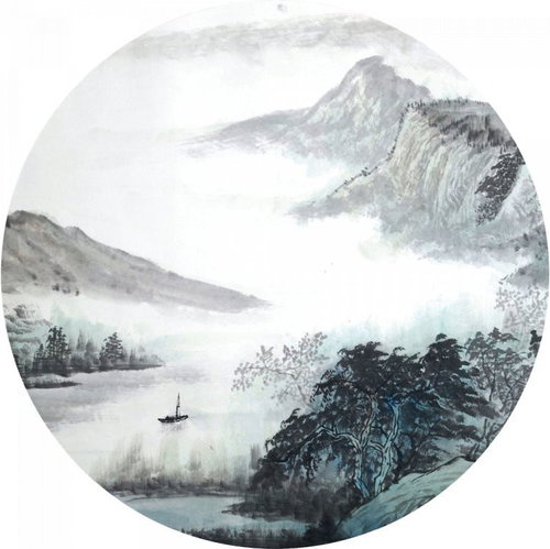Samolepicí dekorace kulatá,  Oriental Watercolor CR3316, 140 x 140 cm - Self-Adhesive Decoration - Main image
