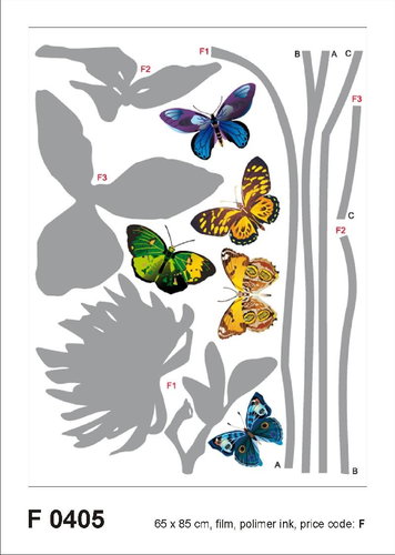 F0405 Self-adhesive Decoration GREY FLOWER BUTTERFLIES 65 x 85cm - Self-Adhesive Decoration - Main image