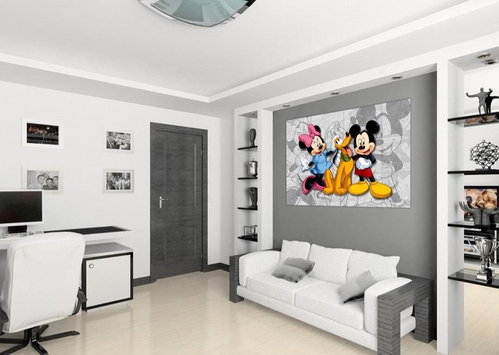 AG Design 1 piece Wall Mural MINNIE & MICKEY ON GREY FTDNM 5204, 160 x 110cm Fleece - Photo Wallpaper - Main image