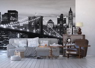 AG Design 4-piece Wall Mural BROOKLYN BRIDGE BLACK AND WHITE FTS 0199, 360 x 254cm Paper - Photo Wallpaper