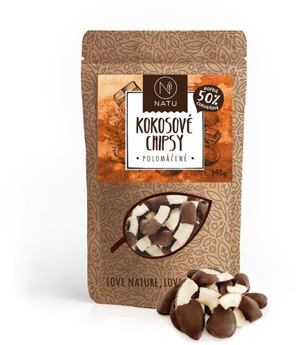 Natu Coconut chips semi-soaked 50% dark chocolate 140 g - Healthy Crisps - Main image