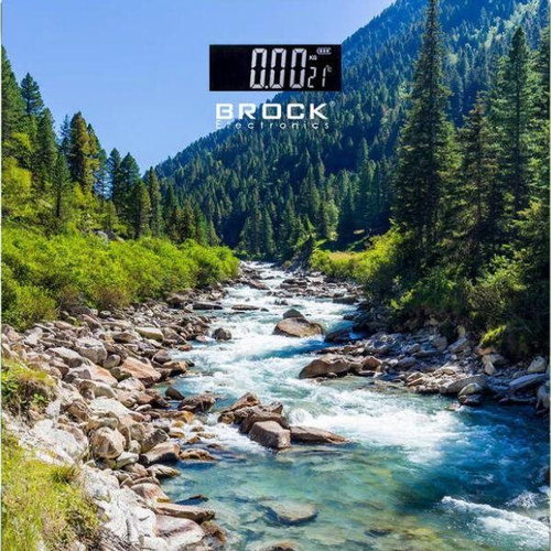 Brock Personal scale, digital, max 180 kg, with thermometer, 2 AAA batteries, mountain river motif - Bathroom Scale - Main image