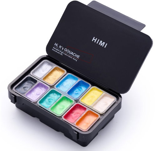 HIMI 12 Shiny Metallic Colours (black case) - Gouache Paints - Main image