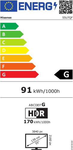 TV LED 139,7 cm (55) Hisense 55U7QF, 4K UHD, Smart TV