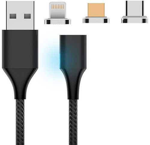 Hishell 3in1 Magnetic Charging Cable (USB-C + Lightning + Micro USB) - schwarz - Stromkabel - Hauptbild