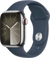 Apple Watch Series 9 41mm Cellular Silver Stainless Steel Case with Storm Blue Sport Band - S/M - Okosóra