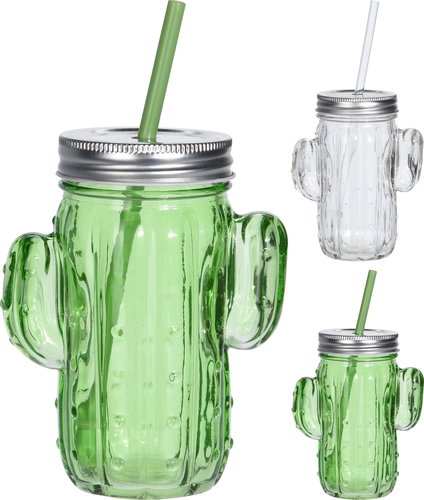 H&L Cactus Glass Mug with Straw Set - Glass - Main image
