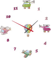 H&L Dětské 3D nalepovací nástěnné hodiny Letadla EVA kov - Wall Clock
