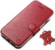 Mobiwear kožené flip na Apple iPhone 14 - Tmavo červené - Puzdro na mobil