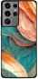 Mobiwear Glossy lesklý na Samsung Galaxy S21 Ultra - G025G - Azúrový a oranžový mramor - Kryt na mobil