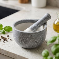 H&L StoneLook mortar 330 ml, stoneware, granite effect - medium grey - Mortar