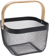 H&L Wire basket with birch handle 25 × 24.5 × 18 cm, black - Storage Basket