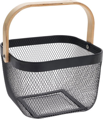 H&L Wire basket with birch handle 25 × 24.5 × 18 cm, black - Storage Basket - Main image