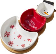 H&L Red and white snowman Christmas serving set with 3 bowls on a 26.5cm bamboo tray - Serving Set