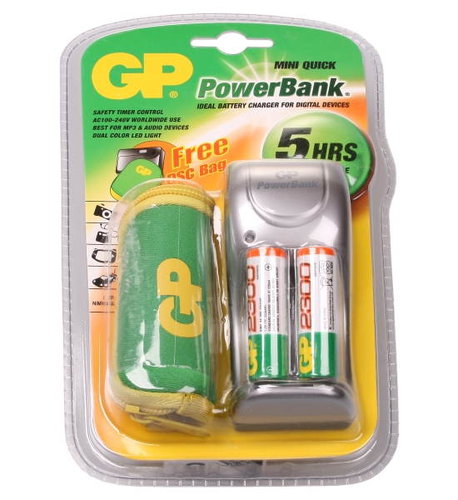 Set GP PowerBank mini - nabíječka + AA akumulátory 2 ks 2300mAh NiMH + pouzdro - - - Main image