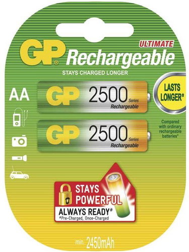 GP Batteries AA NiMH 2450mAh 2 pcs - Rechargeable Battery - Main image