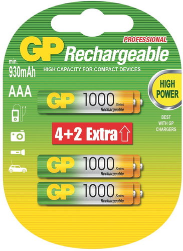  GP HR03 (AAA), 4 + 2 Blister  - Rechargeable Battery - Main image