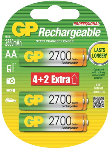  GP HR6 (AA), 4 + 2 Blister  - Rechargeable Battery - Main image
