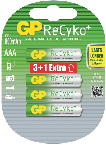 GP ReCyko HR03 (AAA) 3 + 1pc in Blister - Aufladbare Batterie - Hauptbild