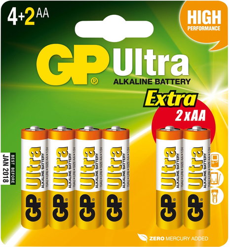  GP Ultra LR6 (AA) 4 +2 Blister  - Disposable Battery - Main image