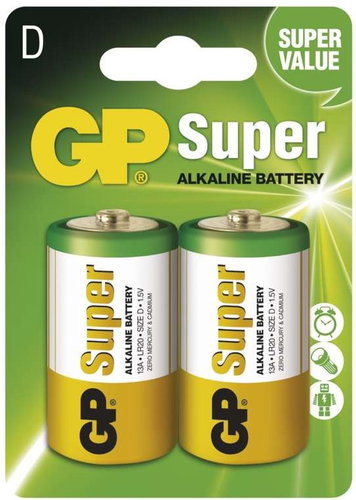 GP Super Alkaline LR20 (D) 2pcs in a blister pack - Disposable Battery - Main image