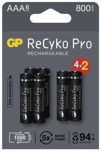 GP ReCyko Pro Professional AAA (HR03) újratölthető elem, 6 db - Tölthető elem - Fő fotó
