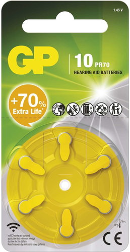 GP ZA10 (PR70) hearing aid batteries, 6 pcs - Button Cell - Main image