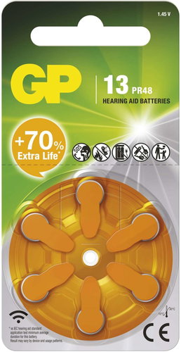 GP ZA13 (PR48) hearing aid batteries, 6 pcs - Button Cell - Main image