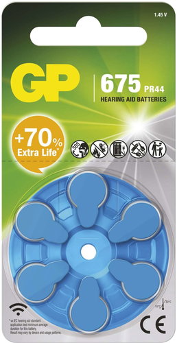 GP ZA675 (PR44) hearing aid batteries, 6 pcs - Button Cell - Main image