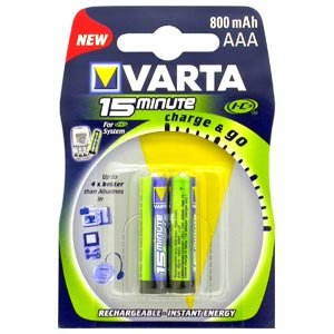 VARTA ChargeGo 5303, akumulátory AAA (HR03) mikrotužkový NiMH, IC3 (nabíjení 15min.), 800mAh, 2 ks - Rechargeable Battery - Main image