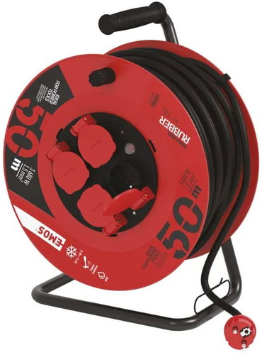 Emos Rubber extension cable on drum - 4 sockets 50m - Extension Cable - Main image