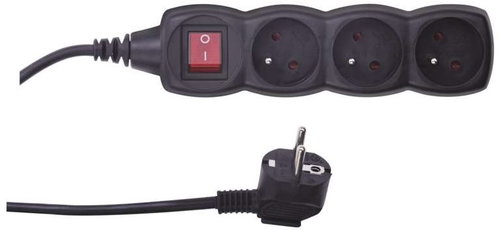 EMOS Extension Cord with Switch - 3 Sockets, 3m, Black - Extension Cable - Main image