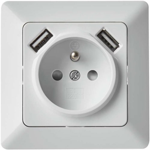 EMOS Socket with USB 2.1A Max, White - Socket - Main image