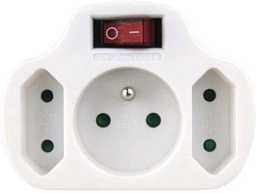 EMOS Plug Socket 2 × Flat + 1 × Round with Switch, White - Socket - Main image