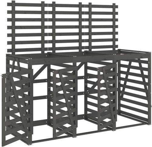 SHUMEE Úložný box na tři popelnice, masivní borové dřevo, šedý - Bin Shed - Main image