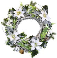 DOMMIO Vánoční věnec - proutěný s bílou poinsetií, 30 cm - Vánoční věnec