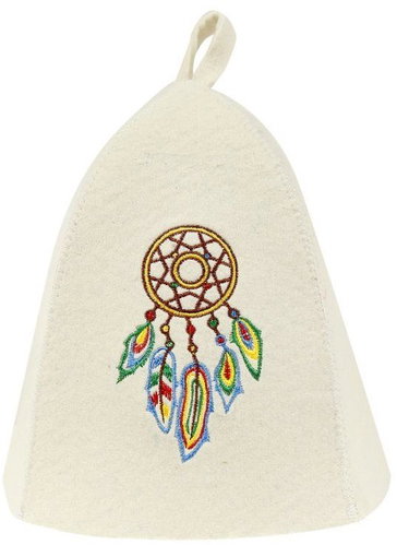 Sotra Sauna Hat with Dreamcatcher Embroidery, Wool Felt - Sauna Hat - Main image
