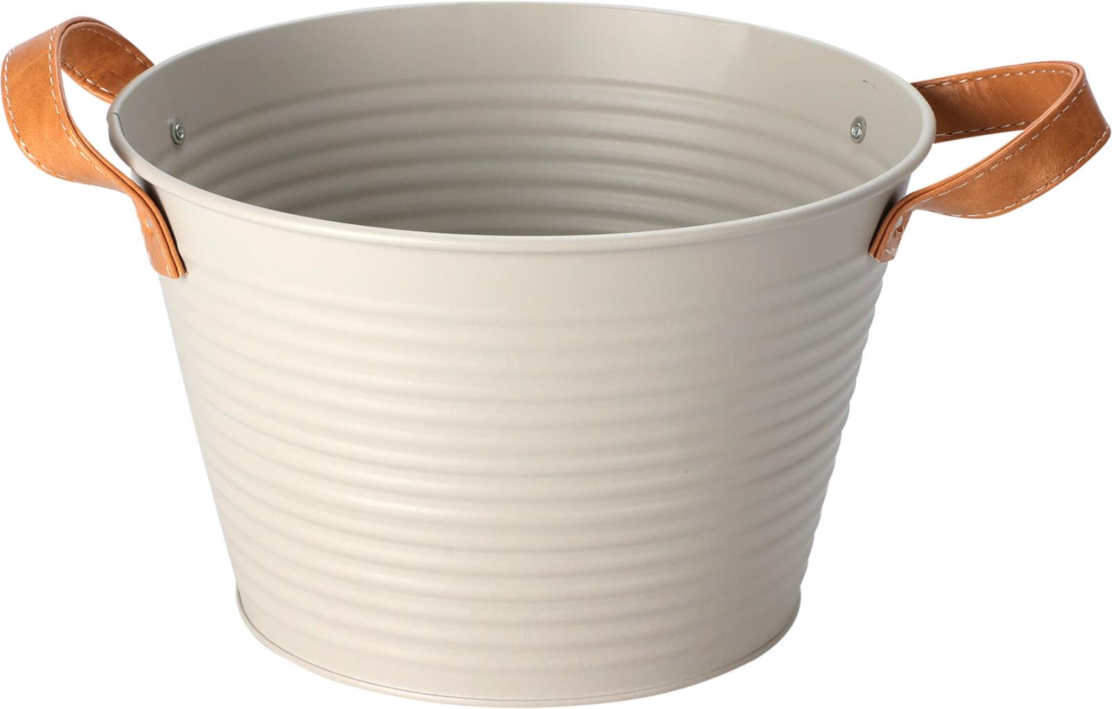 H&L fémkosár bőr fogantyúkkal, 17cm, világosszürke
