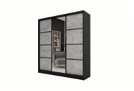 Nejlevnější nábytek Harazia 150 se zrcadlem, 4 šuplíky a 2 šatními tyčemi, černý mat/beton - Šatní skříň