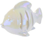 DOMMIO Ryba keramická s LED, bílá perleť, 10 × 14 cm - Dekorace